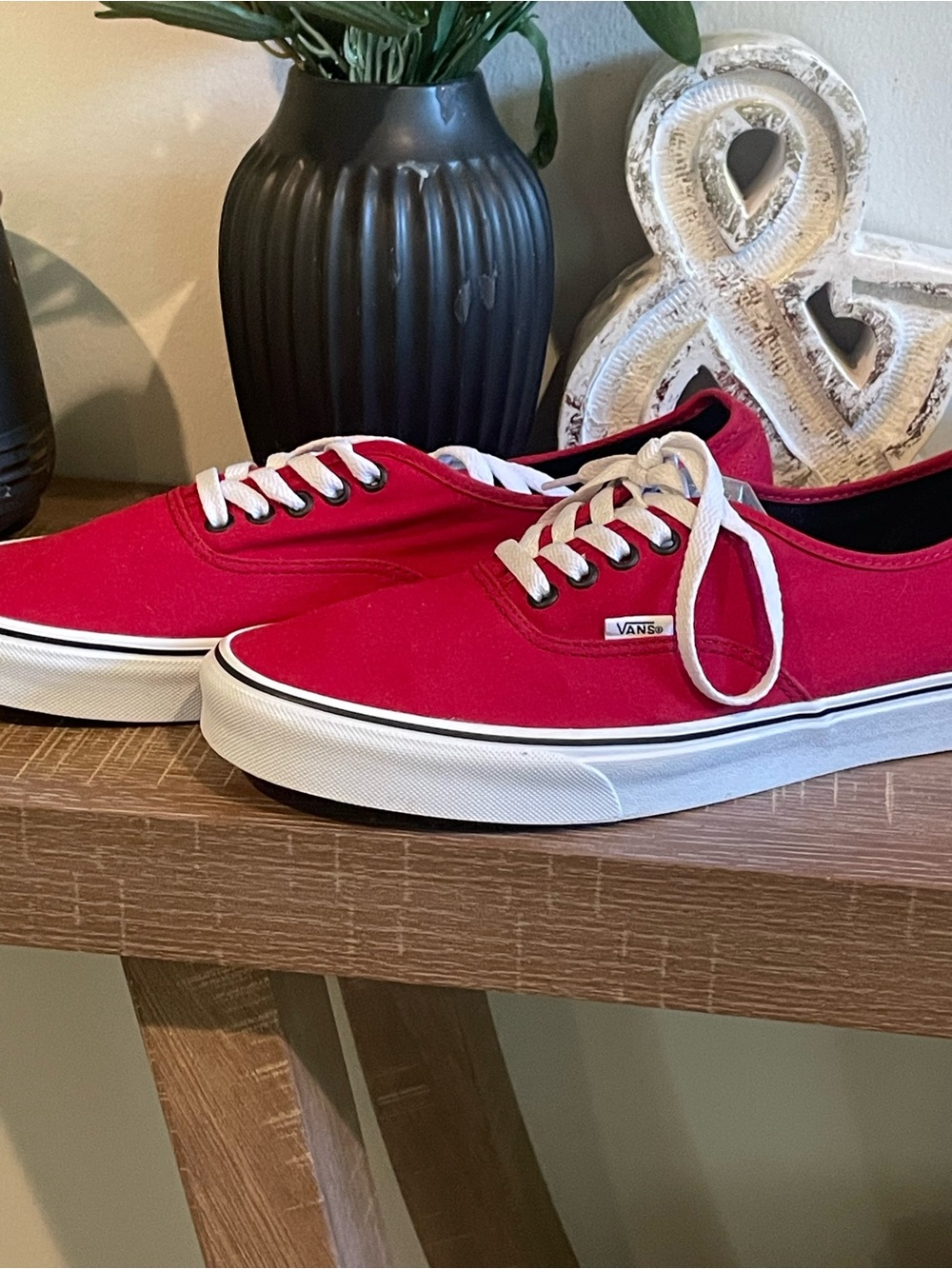 Vans Red Canvas Low-Top Sneakers with White Accents